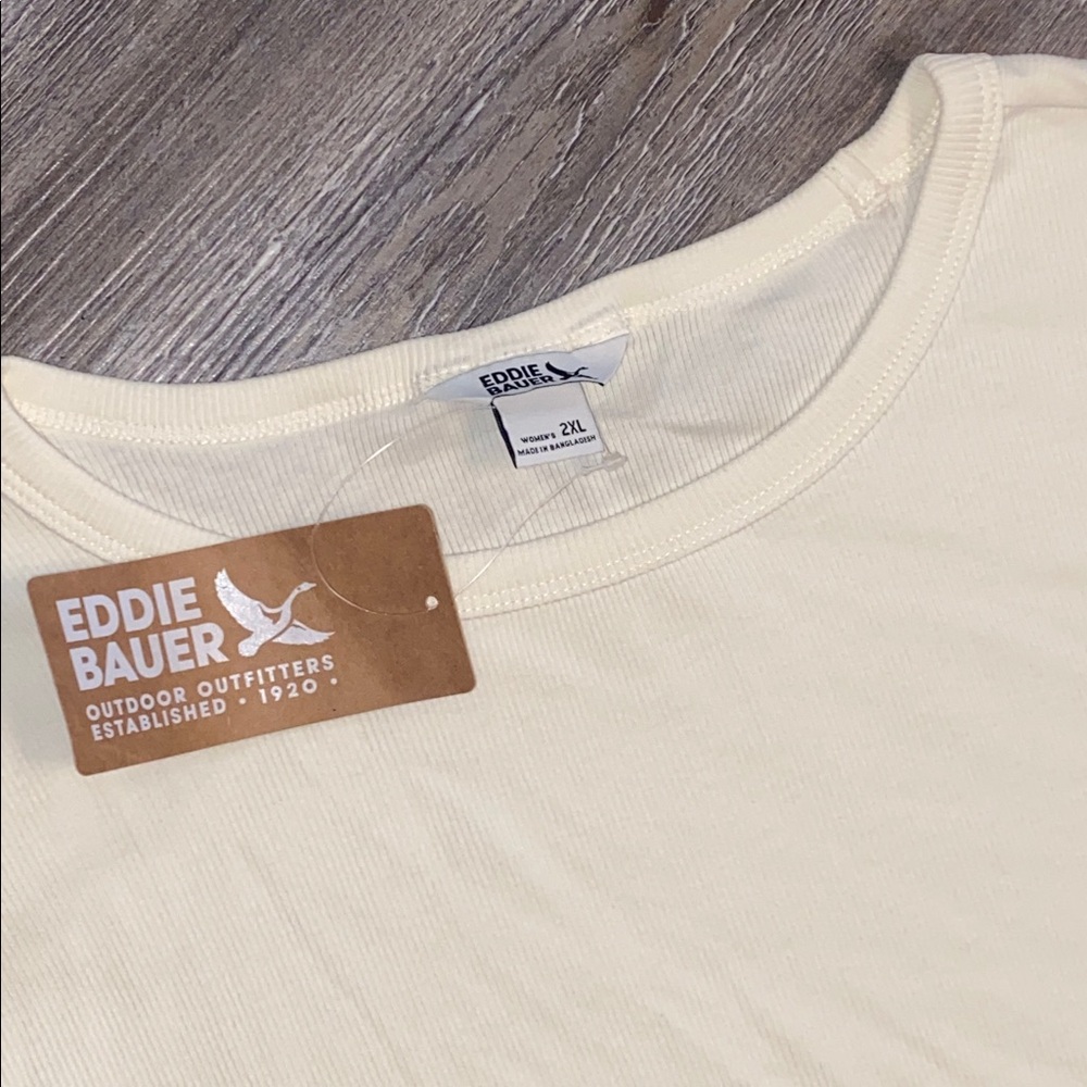 NWT EDDIE BAUER L/S Ribbed Ivory Essential Top 2XL - Picture 4 of 7